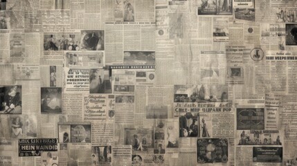 The background is old newspaper clippings in Gray color