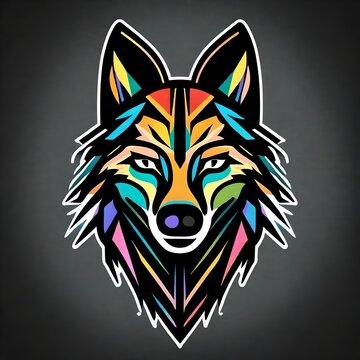 An HDcaptured image showcasing a colorful and minimalistic flat vector wolf logo, radiating elegance and simplicity on a solid black canvas.  Upscaling by