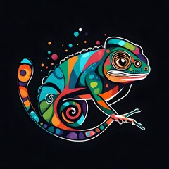 An artistic, flat vector logo of a playful chameleon, its vibrant colors harmonizing in a simple and eye