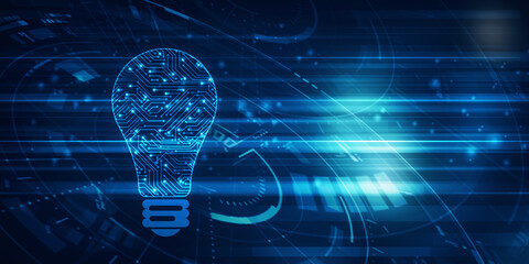 

2d illustration bulb future technology, innovation background, creative idea concept 
