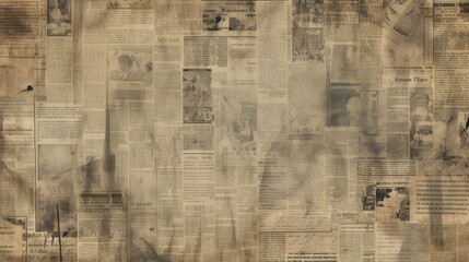 The background is old newspaper clippings in Olive color