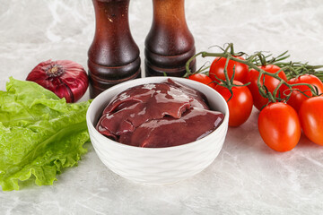 Raw turkey liver in a bowl ready for cooking