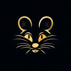 Fototapeta na wymiar Envision a flat vector logo showcasing a mouse face in a subtle goldenrod color, set against a dark navy background. The image is clear and crisp, taken with an HD camera, 