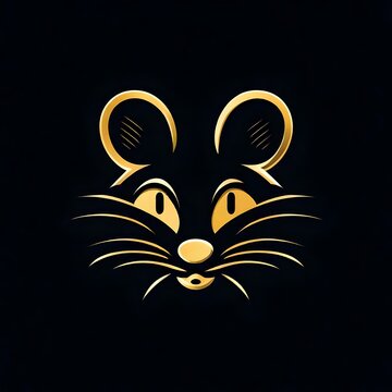 Envision a flat vector logo showcasing a mouse face in a subtle goldenrod color, set against a dark navy background. The image is clear and crisp, taken with an HD camera, 