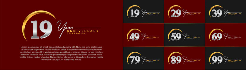 Set of Anniversary Logotype silver and gold color can be use for special day celebration
