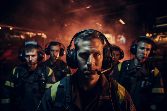 Professional rescuer service team operator speaking providing assistance in emergency crisis time made with generative AI