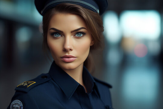 Generative ai portrait of confident woman police officer rescue services concept