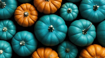 The background of many pumpkins is in Aqua color - obrazy, fototapety, plakaty