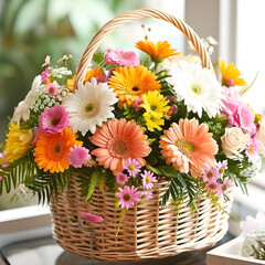 Illuminate Women's Day with a basket overflowing with radiant flowers, a symbol of abundance and joy, perfect for expressing appreciation and love.