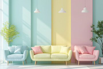 Fototapeta na wymiar 1950s Pastels: Soft pastel colors like mint green, powder blue, pale pink, and buttery yellow are reminiscent of the 1950s