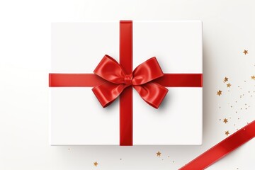 Blank for a greeting card. Gift card wrapped in red ribbon, Ai generated