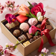 Indulge in joy with chocolates &amp; flowers, a delightful Women&#039;s Day surprise.