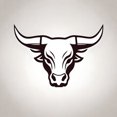 Envision a streamlined and minimalist bull logo with a subdued color palette resting on a pure white background.  Upscaling by