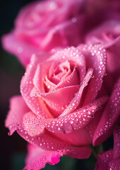 A beautiful pink rose with dew drops