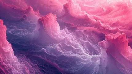Tuinposter Ethereal pink and purple fractal waves flow across the image, creating a dreamy and artistic digital landscape. © Sodapeaw