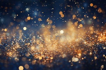 Abstract background featuring sparkling golden glitter over a dark blue bokeh effect, evoking a magical night sky.