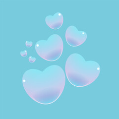 Glass 3D blue hearts