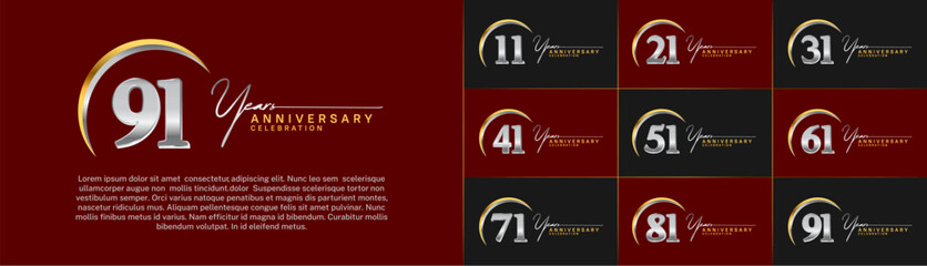 Set of Anniversary Logotype silver and gold color can be use for special day celebration