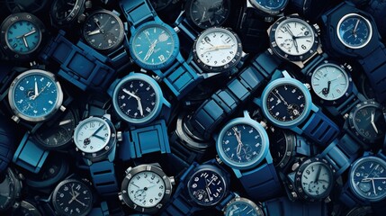 The background of many watches is in Arctic Blue color. - obrazy, fototapety, plakaty