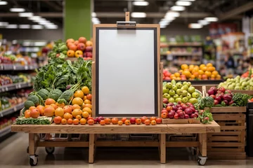 Fotobehang Produce aisle in the grocery store showcasing a variety of fresh, organic fruits and vegetables. Emphasis on wholesome eating. Natural vitamins and minerals © nasir1164