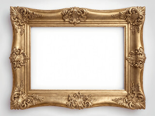 A gilded picture frame with a white background
