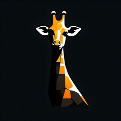A highdefinition image of a minimalistic giraffe logo with a flat vector style, set against a solid black background.  Upscaling by
