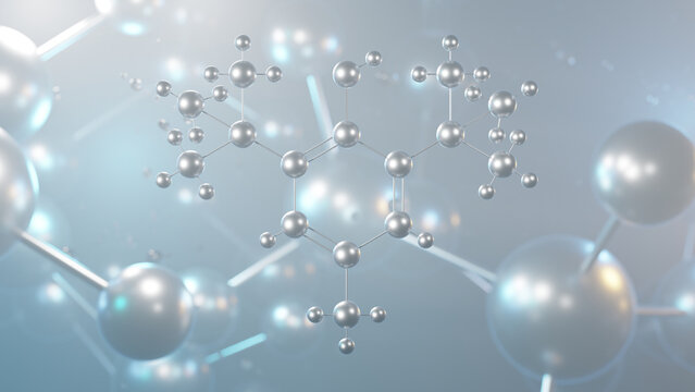 butylated hydroxytoluene molecular structure, 3d model molecule, food, antioxidant e321, structural chemical formula view from a microscope