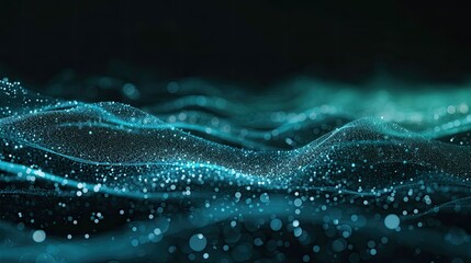 Abstract background with glowing particles, wave lines and bokeh