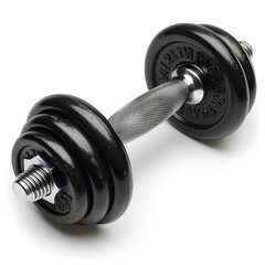 black iron barbell with white background