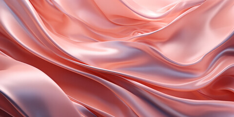 Shiny silk with large fold waves into a fresh Peach and pink color background