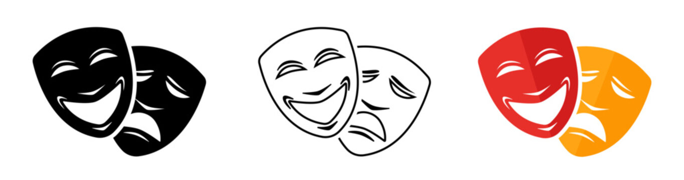 Masquerade vector icon on white background. Comic and tragic mask icon