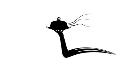 Food fast delivery emblem, black isolated silhouette