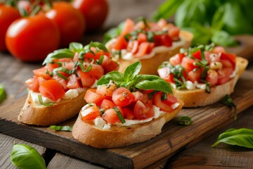 Vegetarian bruschetta a healthy option with mozzarella tomatoes and basil
