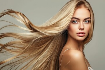Stunning blonde with flowing lustrous straight hair © LimeSky