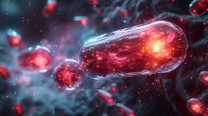 A close-up of a futuristic nanobot delivering targeted medication within a human bloodstream, showcasing the potential of advanced medical technology
