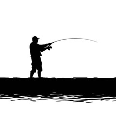 silhouette of fisherman with rod