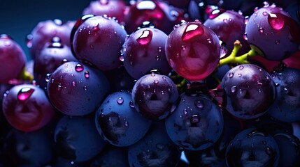 Macro photography, which captures the bright texture and drops of water on ripe juicy berries of...