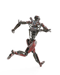 apocalypse cyborg is running like a comic hero in rear view