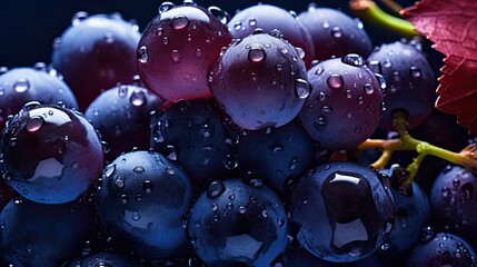 Macro photography, which captures the bright texture and drops of water on ripe juicy berries of...