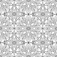 Seamless pattern with mandalas in black and white colors.