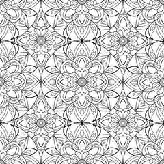 Seamless pattern with mandalas in black and white colors.