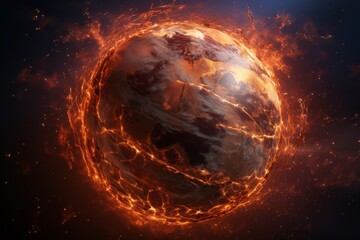 Earth globe with animated heat waves emanating from it, illustrating the spread of El Nino impact. Global Warming Concept with Earth in Heat Crisis