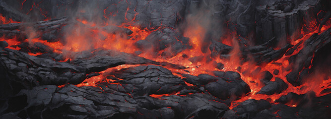 the texture of a frozen lava flow, capturing the rough and dynamic nature of volcanic rock - obrazy, fototapety, plakaty