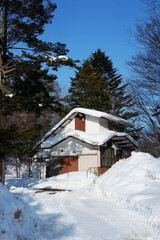 A house covered in snow.