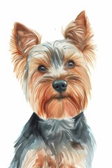 Watercolor portrait of a cute Yorkshire Terrier dog.