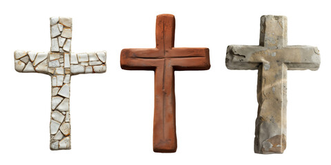 Rustic style aged crosses isolated on transparent background.