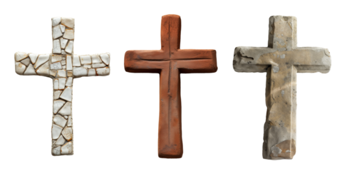Rustic style aged crosses isolated on transparent background.