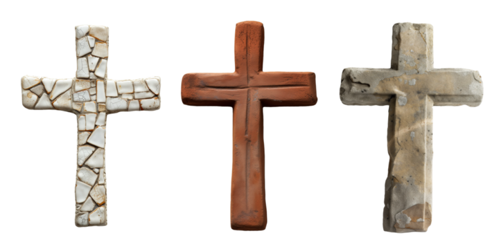 Rustic style aged crosses isolated on transparent background.
