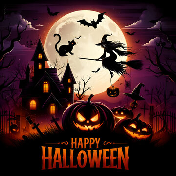 halloween background with pumpkins night  moon  bat autumn   ,Ai generated 