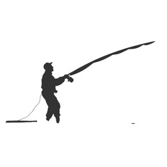 
silhouette of fisherman with rod